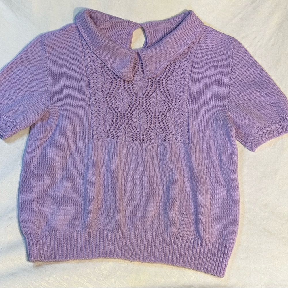 Purple Cable Knit Crew Neck Sweater